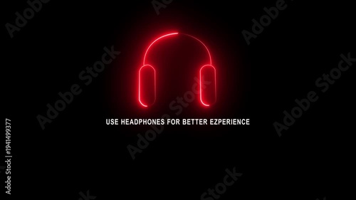 Neon Headphones with Audio Waveform Animation – Futuristic Music Visualization Neon music headphone icon animation video..