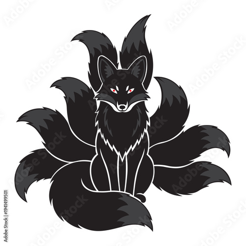 nine tailed fox, Jiǔwěihú, Gumiho, Kitsune, an East Asian mythological creature that can transform into a human form, usually a beautiful woman, and symbolizes spiritual power, wisdom, or cunning