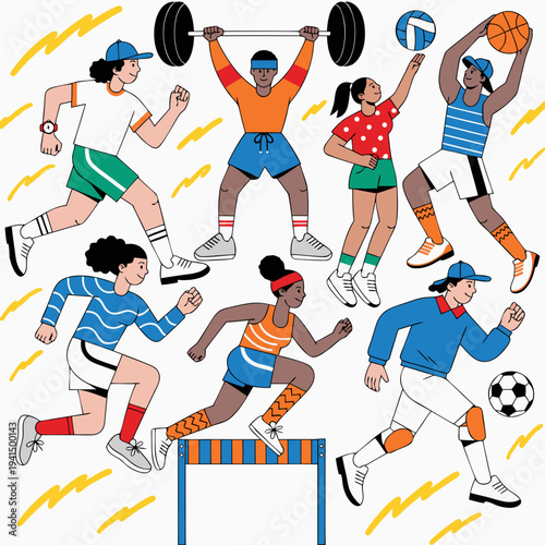 Diverse group of people engaging in various sports and fitness activities