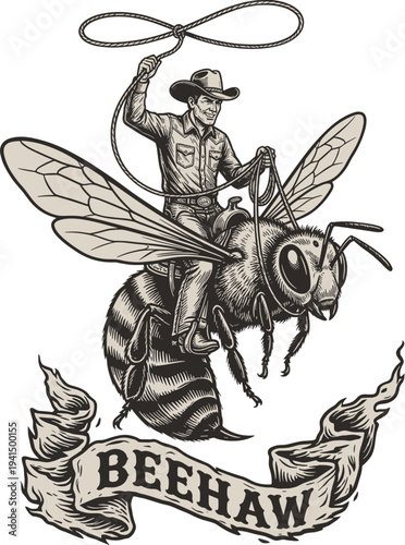 Quadro em tela Beehaw Svg, Funny Cowboy Bee Pun Svg, Retro Vintage Western Roper Graphic Svg, S