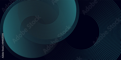 Blue abstract background with glowing circles. Swirl circular lines pattern. Geometric spiral. Twirl element. Modern graphic design. Futuristic technology concept.