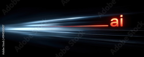Glowing neon text ai is rushing forward through streaks of brilliant blue light motion