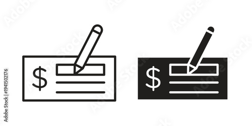 Money check icon simple outline style. Editable stroke EPS 10