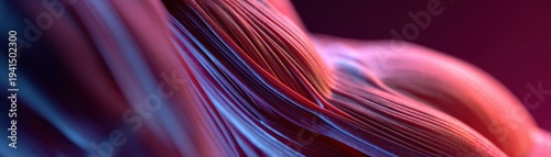 Abstract macro view of flowing fiber bundles illuminated with vibrant magenta and blue light