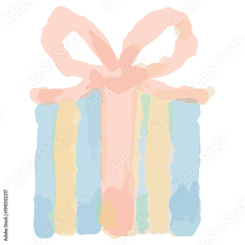 クリスマスのプレゼントボックスの水彩イラスト 12月の幼稚園・保育園向けやさしい挿絵シリーズ