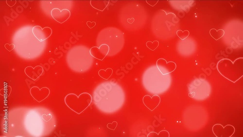 Red background with white hearts and bokeh lights for valentines day