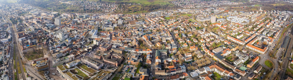 Obraz premium Aerial view around the old town of the city Lörrach in Germany on a sunny late autumn noon
