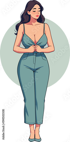 donna in varie pose illustrazione in costume da bagno in biancheria intima o vestita  vettoriale	
