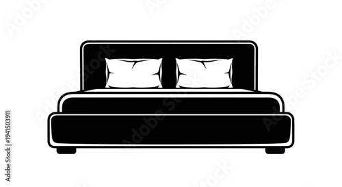 Modern Bed with Pillows and Headboard.