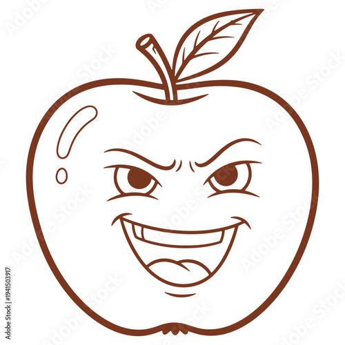 Happy Apple Face Illustration with Angry Expression  Fun Fruit Character