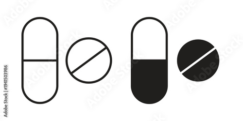 Pills and Tablets icon simple outline style. Editable stroke EPS 10