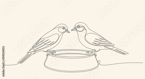 Two Birds Perched on Feeder Illustration.