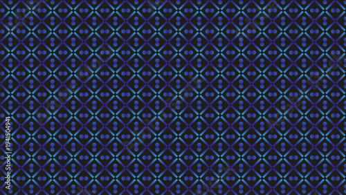Dark blue geometric pattern with repeating diamond shapes and intricate design.