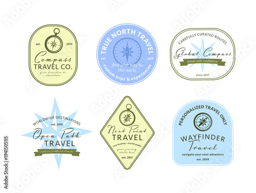 Travel Agency Logos showing different designs and names for various travel businesses from different years
