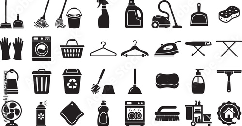 Collection of various household cleaning icons