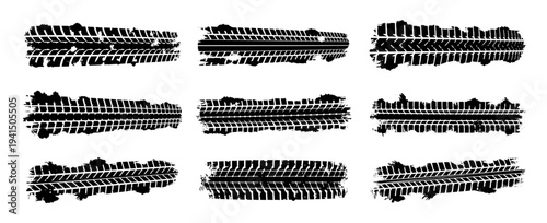 Tire Track Grunge Marks Set Vehicle Wheel Print Collection