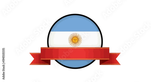 Argentine flag emblem with red ribbon banner