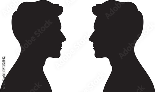 Face to Face Young Male Side Profile Silhouette Image Mirror Dialogue Concept Vector Mental Health Internal Conflict Concept