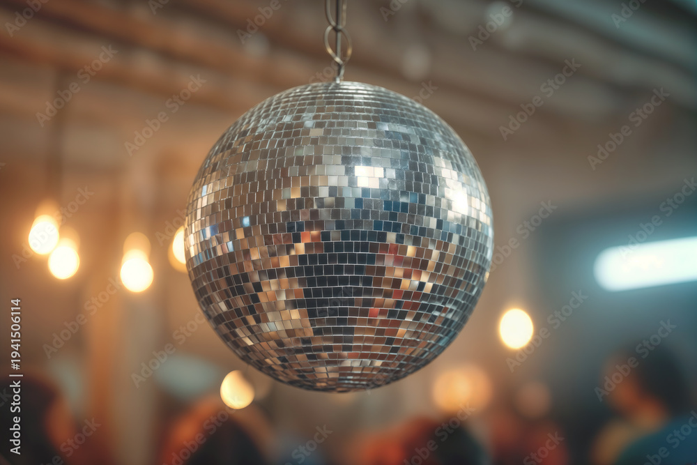 Obraz premium Disco Night Vibe with Reflective Disco Ball Illuminating Party