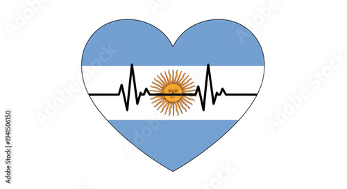 Argentine flag in heart shape with ecg line through it