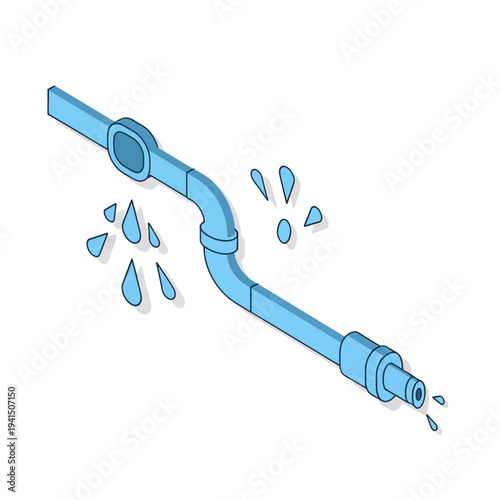 Leaking pipe with water droplets illustration.
