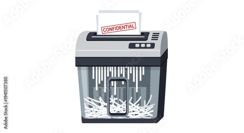 Vector illustration of a paper shredder with confidential document