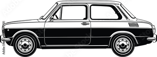 Classic Black and White Vintage Car Side View Illustration.