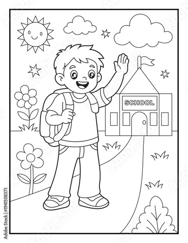 Wallpaper Mural 2️⃣ Happy School Boy Coloring Page for Kids. Simple Cartoon Student with Backpack  for Children. Torontodigital.ca