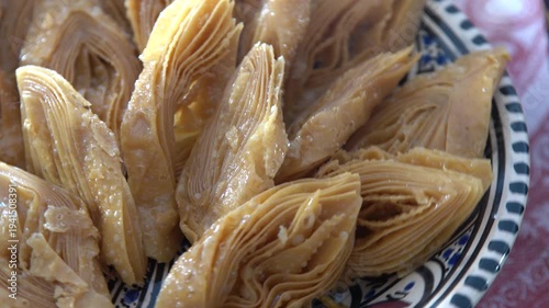 Baklava close-up sweet desert food. Dessert from dough on plate
