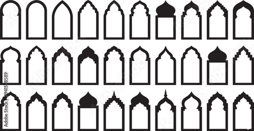 Various archway silhouettes in black on white background