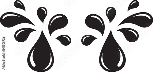 Isolated black water droplets on white background