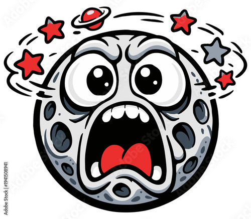 A dramatic screaming moon expressing extreme chaos and emotional overload. The exaggerated expression gives it strong meme potential for relatable humor designs.