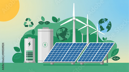 Set of eco friendly renewable energy icons vector