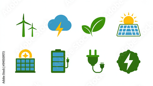 Set of 8 eco friendly energy icons vector