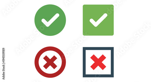 Four colorful icons depicting check and cross marks indicating approval or rejection