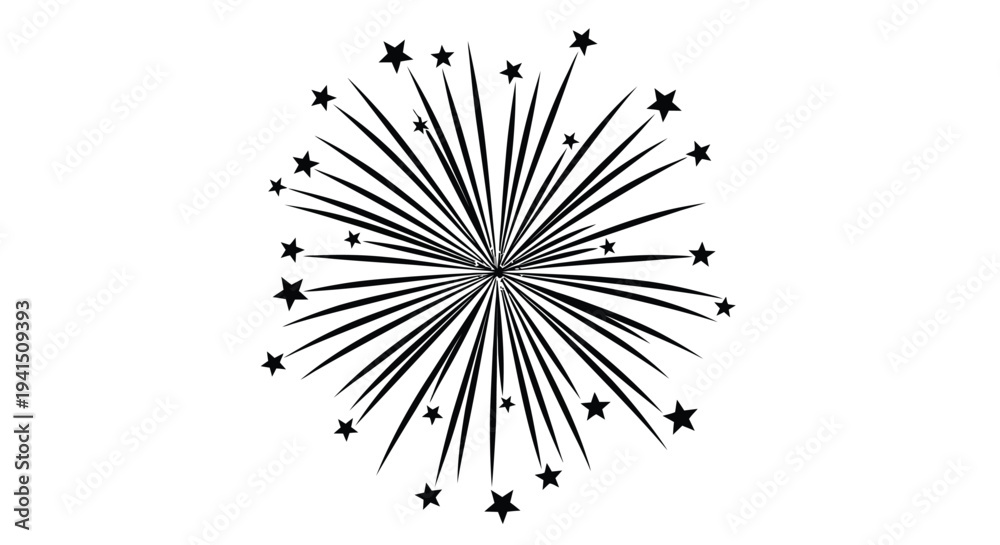 Obraz premium Simple black and white illustration of a bursting firework with radiating star shapes