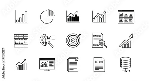 Business data analysis and statistics icons for finance reports
