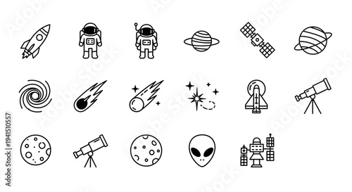 Space exploration icons for educational projects and presentations