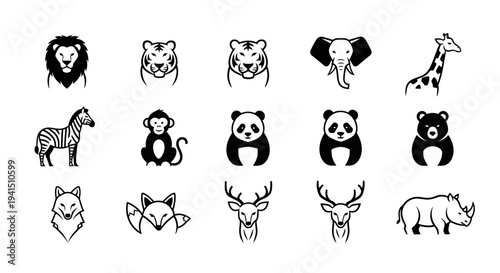Set of simple animal icons including endangered species