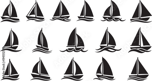 Sailboats on Water in Black and White Illustration Style
