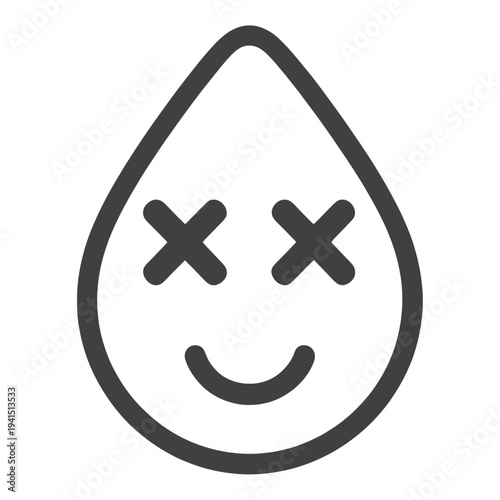 Filled Tear Drop with X Eyes UI Icon for App UI