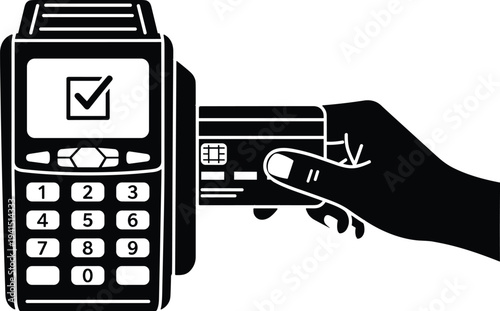 POS payment terminal with credit card contactless transaction electronic payment machine vector illustration digital finance concept