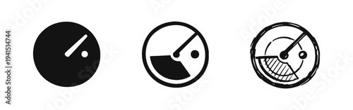 Speedometer and Progress Gauge Icons Set - Performance Dial Symbols and Indicator Meter Signs