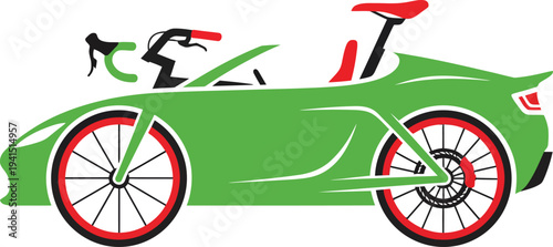 Creative Fusion of Green Sports Car and Bicycle Design.