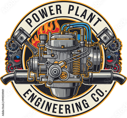 Detailed Illustration of a Powerful Carburetor Engine Assembly.