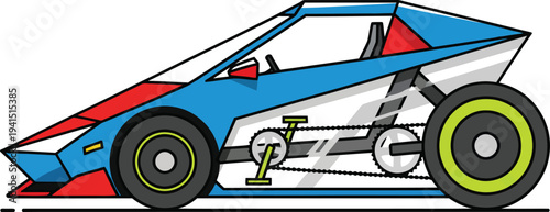 Futuristic Blue and Red Sports Car Illustration.