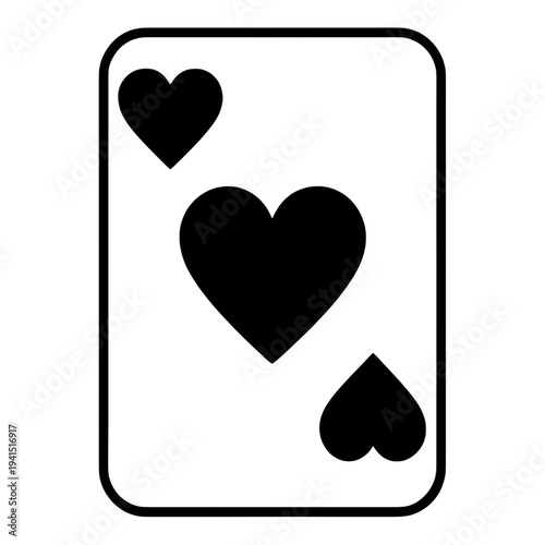 Outline Playing Card with Three Hearts Vector Icon for App UI