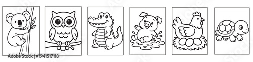 Collection of cute cartoon animals for coloring