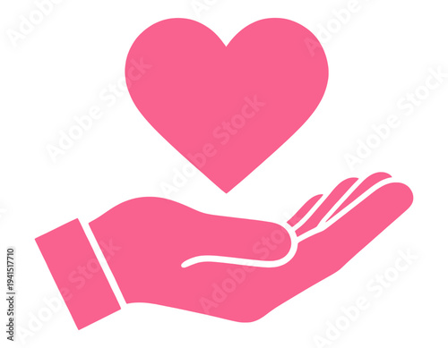 Pink Filled Hand Holding Heart UI Icon for App UI