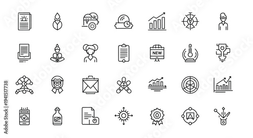 Diverse icons representing various aspects of business and technology